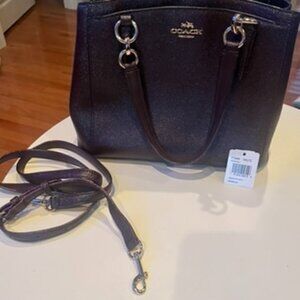 Coach glitter purple purse with strap and barcode tag and matching wallet